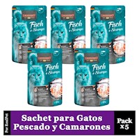 Pack x5 Sachet para Gato Leonardo Pescado y Camarones 85 gr